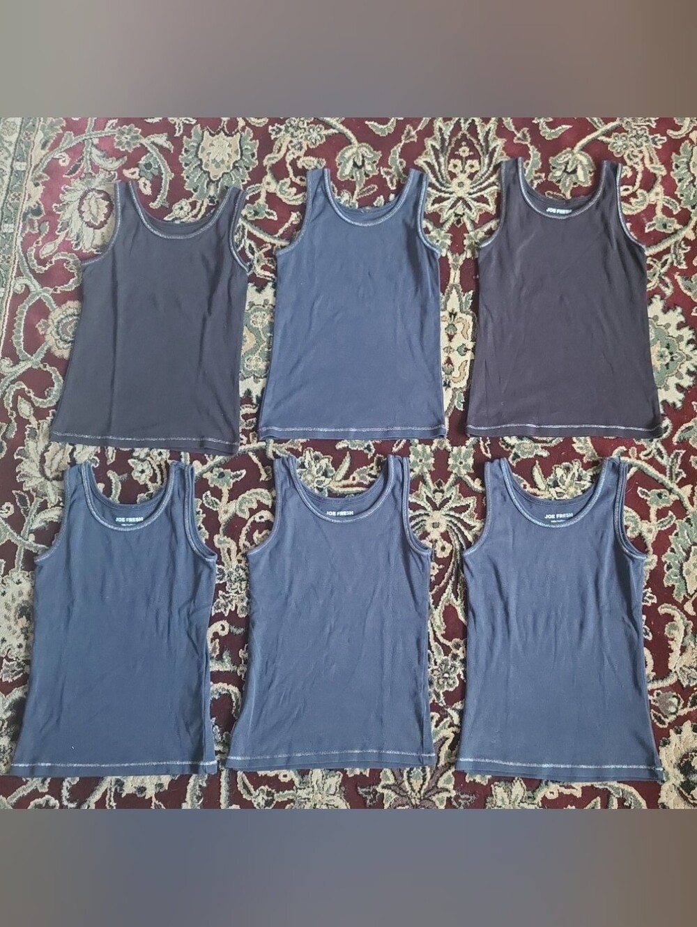 2 for $25 - Joe Fresh Girls Small (6) 2 x Black & 4 x Navy Tank Tops - 6 shirts